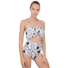 Dog Pattern Scallop Top Cut Out Swimsuit by Jancukart