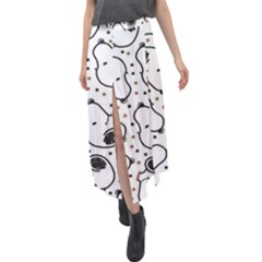 Dog Pattern Velour Split Maxi Skirt