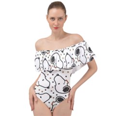 Dog Pattern Off Shoulder Velour Bodysuit  by Jancukart