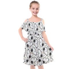 Dog Pattern Kids  Cut Out Shoulders Chiffon Dress