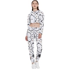 Dog Pattern Cropped Zip Up Lounge Set