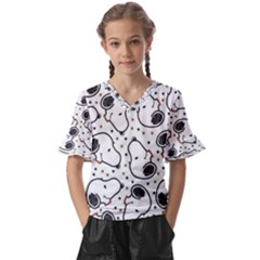 Dog Pattern Kids  V-neck Horn Sleeve Blouse