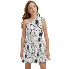 Dog Pattern Kids  One Shoulder Party Dress