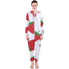 Seamless-pattern-fresh-strawberry Hooded Jumpsuit (ladies)