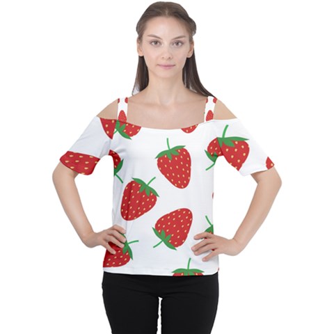 Seamless-pattern-fresh-strawberry Cutout Shoulder Tee by Jancukart