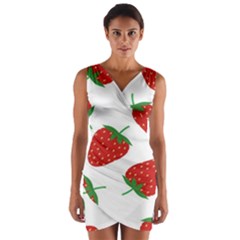 Seamless-pattern-fresh-strawberry Wrap Front Bodycon Dress