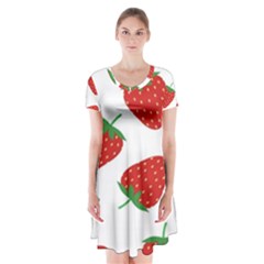 Seamless-pattern-fresh-strawberry Short Sleeve V-neck Flare Dress