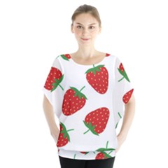 Seamless-pattern-fresh-strawberry Batwing Chiffon Blouse