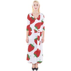 Seamless-pattern-fresh-strawberry Quarter Sleeve Wrap Maxi Dress