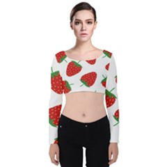 Seamless-pattern-fresh-strawberry Velvet Long Sleeve Crop Top