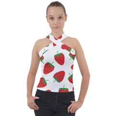 Seamless-pattern-fresh-strawberry Cross Neck Velour Top