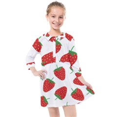 Seamless-pattern-fresh-strawberry Kids  Quarter Sleeve Shirt Dress