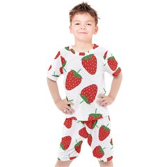 Seamless-pattern-fresh-strawberry Kids  Tee And Shorts Set by Jancukart