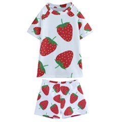 Seamless-pattern-fresh-strawberry Kids  Swim Tee And Shorts Set by Jancukart