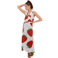 Seamless-pattern-fresh-strawberry V-neck Chiffon Maxi Dress by Jancukart