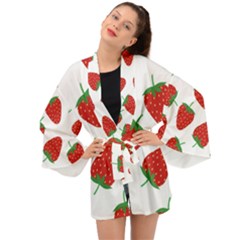 Seamless-pattern-fresh-strawberry Long Sleeve Kimono