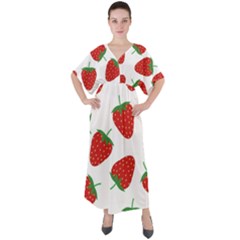 Seamless-pattern-fresh-strawberry V-neck Boho Style Maxi Dress by Jancukart