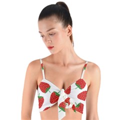 Seamless-pattern-fresh-strawberry Woven Tie Front Bralet