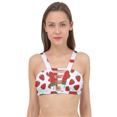 Seamless-pattern-fresh-strawberry Cage Up Bikini Top by Jancukart