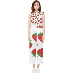 Seamless-pattern-fresh-strawberry Women s Frill Top Chiffon Jumpsuit