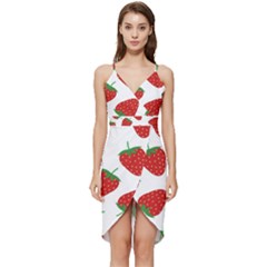 Seamless-pattern-fresh-strawberry Wrap Frill Dress by Jancukart