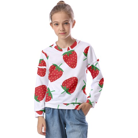 Seamless-pattern-fresh-strawberry Kids  Long Sleeve Tee With Frill  by Jancukart