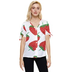 Seamless-pattern-fresh-strawberry Bow Sleeve Button Up Top