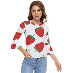 Seamless-pattern-fresh-strawberry Bell Sleeve Top