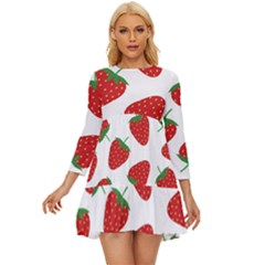 Seamless-pattern-fresh-strawberry Long Sleeve Babydoll Dress by Jancukart