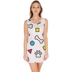 Dog Paw Seamless Pattern Footprint Bone Bodycon Dress