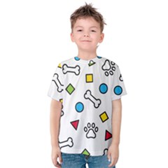 Dog Paw Seamless Pattern Footprint Bone Kids  Cotton Tee