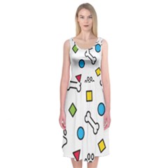 Dog Paw Seamless Pattern Footprint Bone Midi Sleeveless Dress by Jancukart