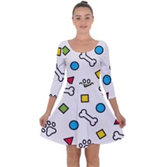 Dog Paw Seamless Pattern Footprint Bone Quarter Sleeve Skater Dress