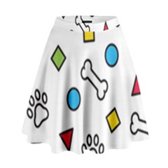 Dog Paw Seamless Pattern Footprint Bone High Waist Skirt