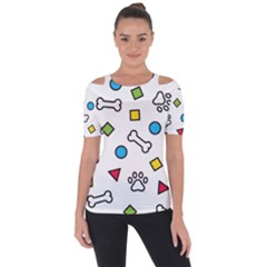 Dog Paw Seamless Pattern Footprint Bone Shoulder Cut Out Short Sleeve Top