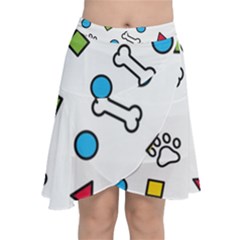 Dog Paw Seamless Pattern Footprint Bone Chiffon Wrap Front Skirt