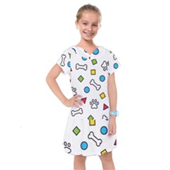 Dog Paw Seamless Pattern Footprint Bone Kids  Drop Waist Dress