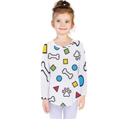 Dog Paw Seamless Pattern Footprint Bone Kids  Long Sleeve Tee