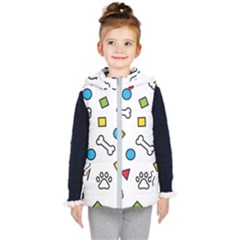 Dog Paw Seamless Pattern Footprint Bone Kids  Hooded Puffer Vest