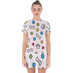 Dog Paw Seamless Pattern Footprint Bone Drop Hem Mini Chiffon Dress