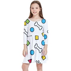 Dog Paw Seamless Pattern Footprint Bone Kids  Quarter Sleeve Skater Dress by Jancukart