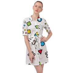 Dog Paw Seamless Pattern Footprint Bone Belted Shirt Dress