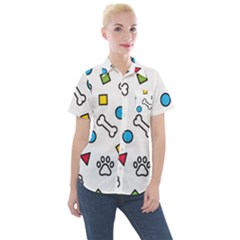 Dog Paw Seamless Pattern Footprint Bone Women s Short Sleeve Pocket Shirt