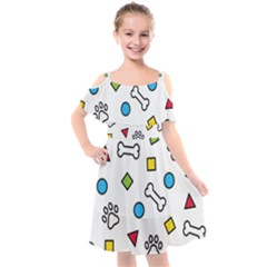 Dog Paw Seamless Pattern Footprint Bone Kids  Cut Out Shoulders Chiffon Dress