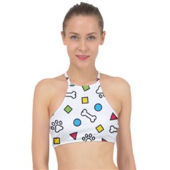 Dog Paw Seamless Pattern Footprint Bone Racer Front Bikini Top