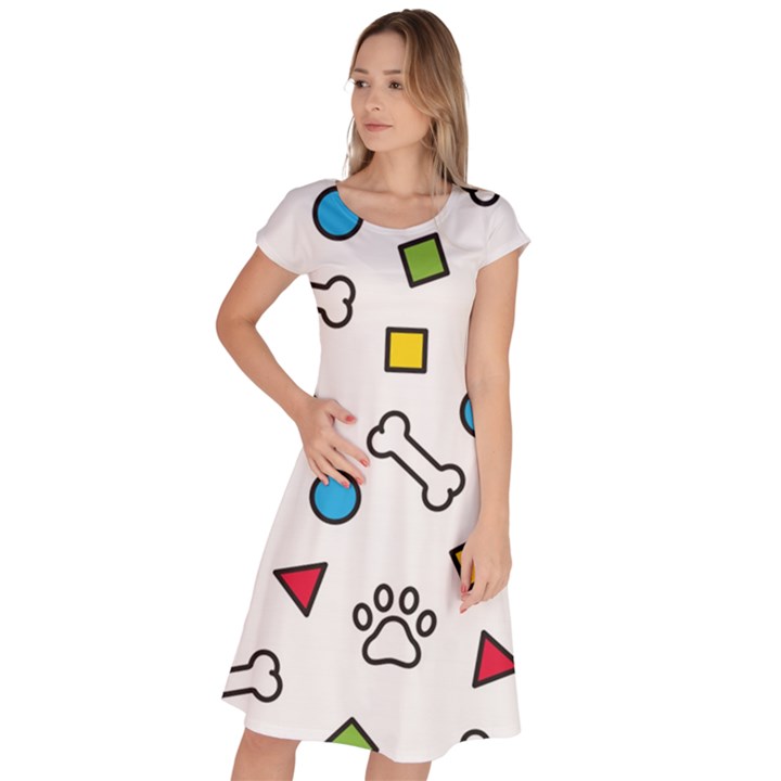 Dog Paw Seamless Pattern Footprint Bone Classic Short Sleeve Dress