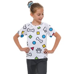 Dog Paw Seamless Pattern Footprint Bone Kids  Mesh Piece Tee