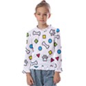 Dog Paw Seamless Pattern Footprint Bone Kids  Frill Detail Tee View1