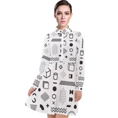 Pattern Hipster Abstract Form Geometric Line Variety Shapes Polka Dots Fashion Style Seamless Long Sleeve Chiffon Shirt Dress