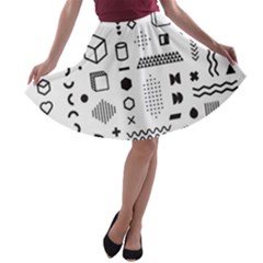 Pattern Hipster Abstract Form Geometric Line Variety Shapes Polka Dots Fashion Style Seamless A-line Skater Skirt by Jancukart